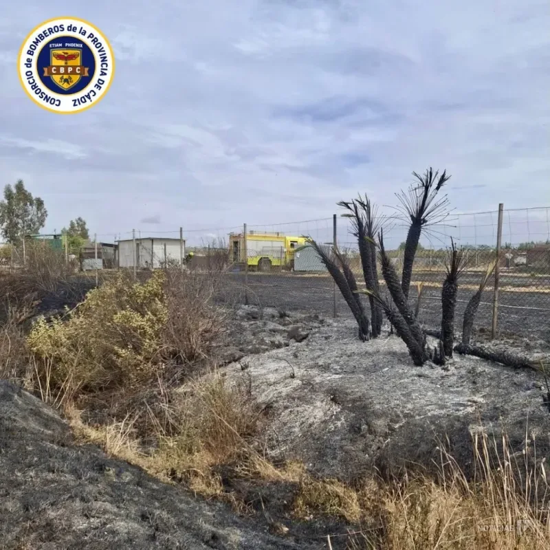 Un incendio de pastos en San Isidro del Guadalete afecta a 2 hectáreas y amenaza viviendas prefabricadas