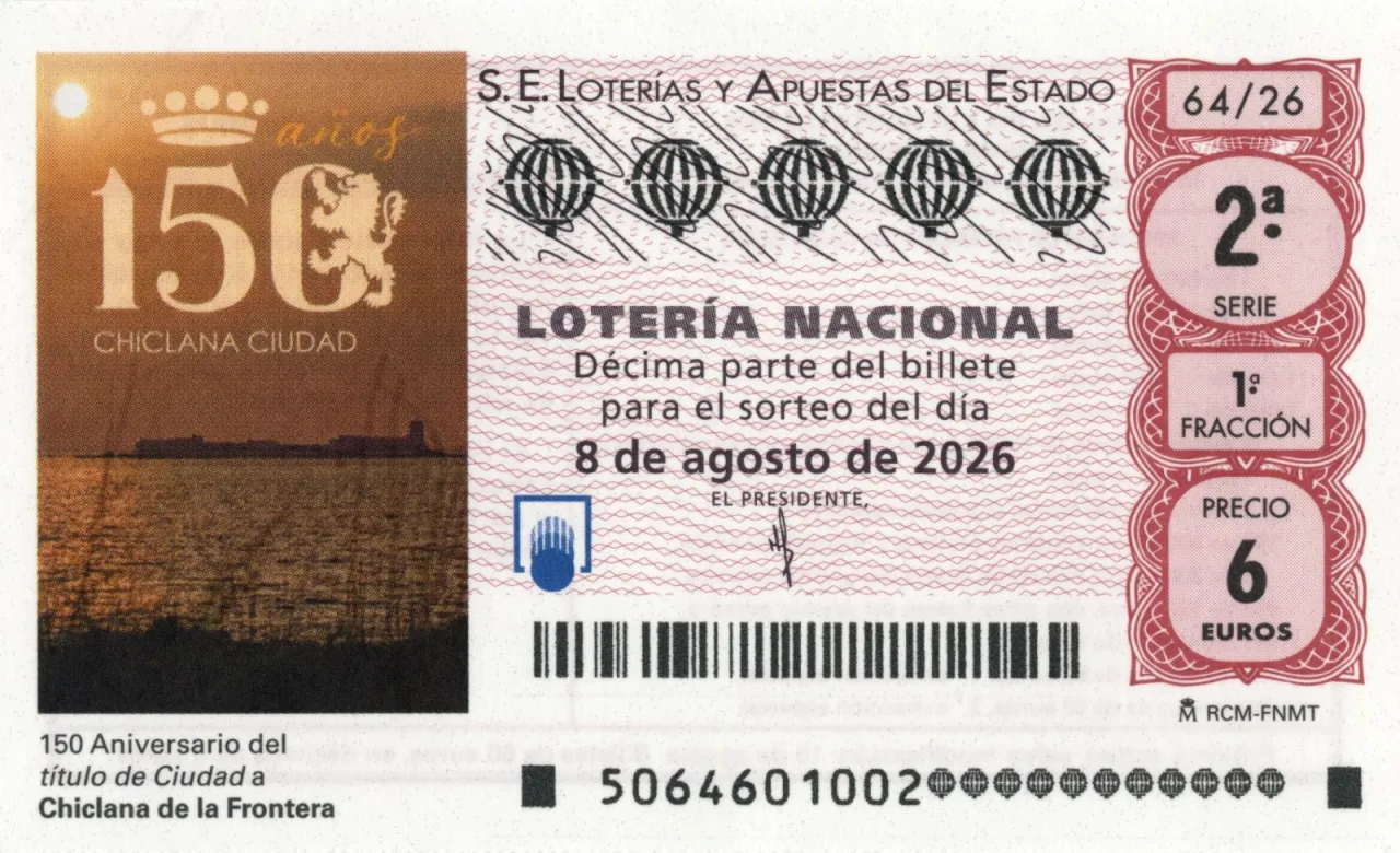 Chiclana protagoniza un décimo de la Lotería Nacional por su 150 aniversario como ciudad