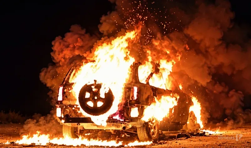 Un coche arde por completo en Chiclana durante la noche
