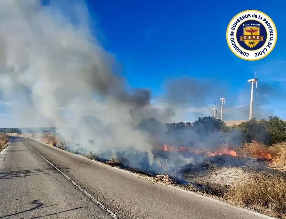 Controlado un incendio de vegetación en la CA-4107 a la altura de las plantas fotovoltaicas de Arcos