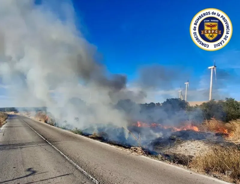 Controlado un incendio de vegetación en la CA-4107 a la altura de las plantas fotovoltaicas de Arcos