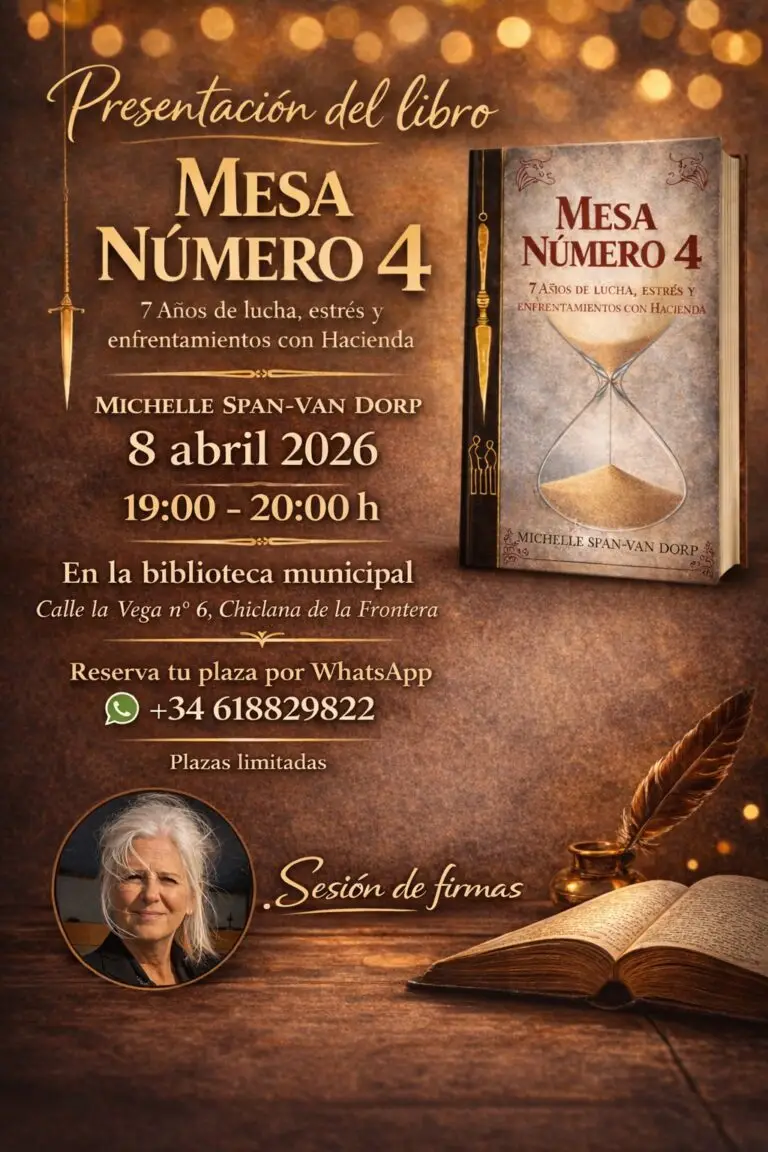 Chiclana acogerá la presentación del libro “Mesa Número 4” de Michelle Span-Van Dorp